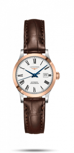 Watch Winder for watch Longines Record Record 30mm Stainless Steel / Pink Gold / White-Roman / Alligator