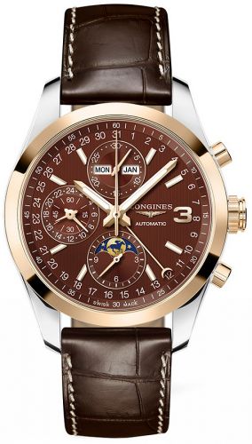 Watch Winder for watch Longines Conquest Classic Conquest Classic Moonphase Stainless Steel - Red Gold / Chocolate / Triple Crown Collection