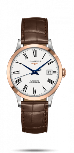 Watch Winder for watch Longines Record Record 38.5mm Stainless Steel / Pink Gold / White-Roman / Alligator