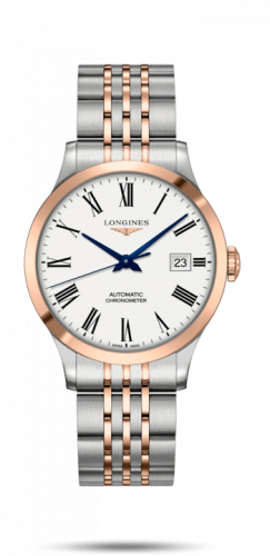 Watch Winder for watch Longines Record Record 38.5mm Stainless Steel / Pink Gold / White-Roman / Bracelet