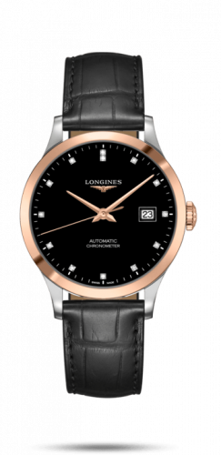 Watch Winder for watch Longines Record Record 38.5mm Stainless Steel / Pink Gold / Black-Diamond / Alligator