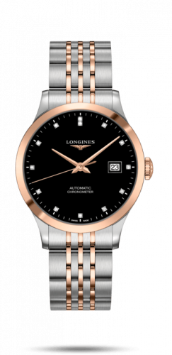 Watch Winder for watch Longines Record Record 38.5mm Stainless Steel / Pink Gold / Black-Diamond / Bracelet