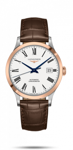 Watch Winder for watch Longines Record Record 40mm Stainless Steel / Pink Gold / White-Roman / Alligator