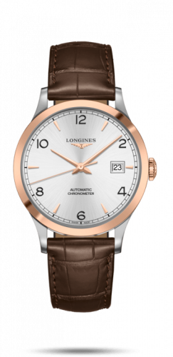 Watch Winder for watch Longines Record Record 40mm Stainless Steel / Pink Gold / Silver-Arabic / Alligator