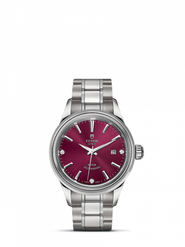 Watch Winder for watch Tudor Style Style 28 Stainless Steel / Burgundy-Diamond / Bracelet