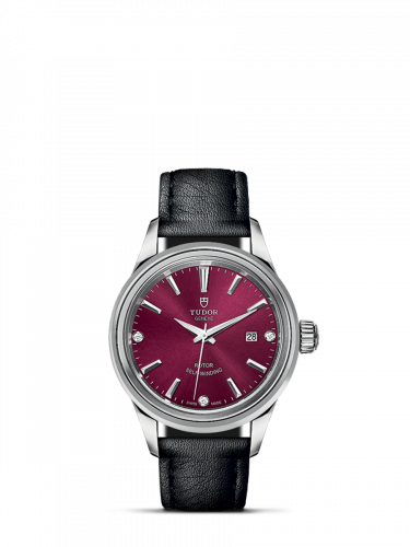 Watch Winder for watch Tudor Style Style 28 Stainless Steel / Burgundy-Diamond / Strap