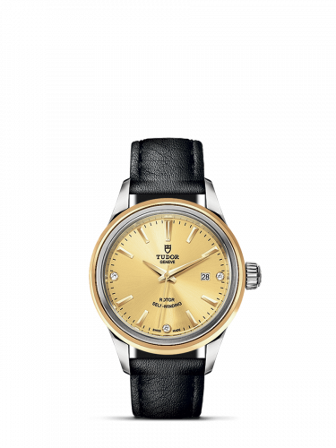 Watch Winder for watch Tudor Style Style 28 Stainless Steel / Yellow Gold / Champagne-Diamond / Strap