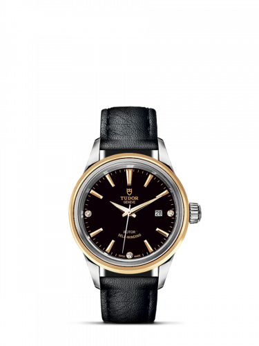 Watch Winder for watch Tudor Style Style 28 Stainless Steel / Yellow Gold / Black-Diamond / Strap