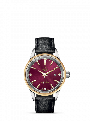 Watch Winder for watch Tudor Style Style 28 Stainless Steel / Yellow Gold / Burgundy-Diamond / Strap