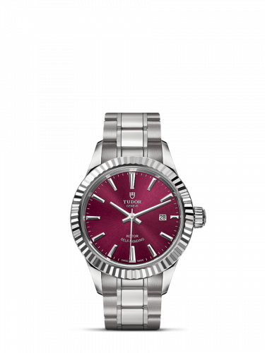 Watch Winder for watch Tudor Style Style 28 Stainless Steel / Fluted / Burgundy / Bracelet