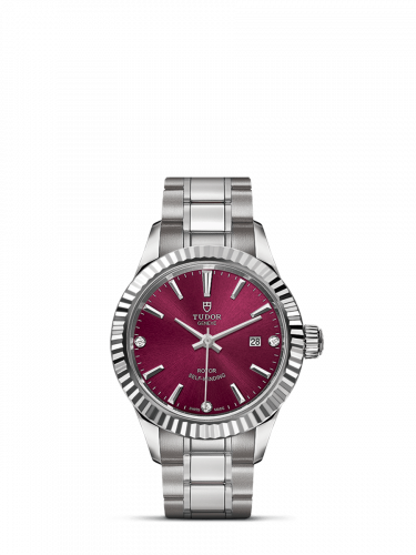 Watch Winder for watch Tudor Style Style 28 Stainless Steel / Fluted / Burgundy-Diamond / Bracelet