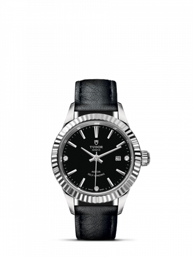 Watch Winder for watch Tudor Style Style 28 Stainless Steel / Fluted / Black-Diamond / Strap