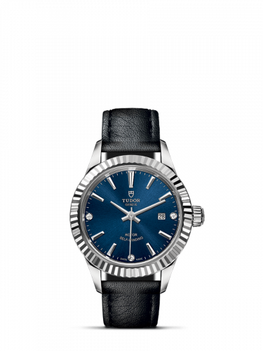 Watch Winder for watch Tudor Style Style 28 Stainless Steel / Fluted / Blue-Diamond / Strap