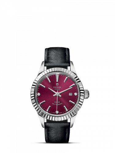 Watch Winder for watch Tudor Style Style 28 Stainless Steel / Fluted / Burgundy-Diamond / Strap