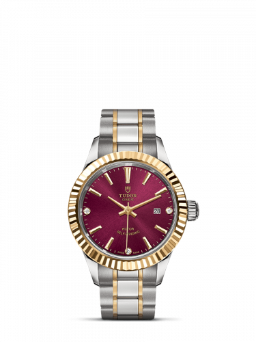 Watch Winder for watch Tudor Style Style 28 Stainless Steel / Yellow Gold / Fluted / Burgundy-Diamond / Bracelet