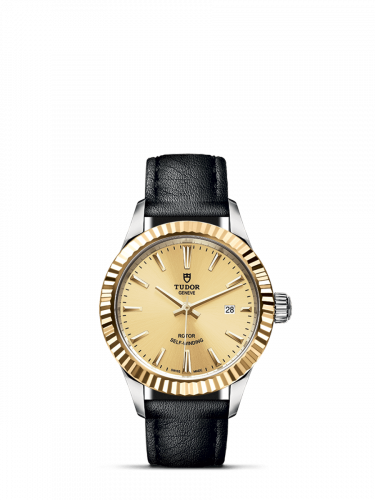 Watch Winder for watch Tudor Style Style 28 Stainless Steel / Yellow Gold / Fluted / Champagne / Strap