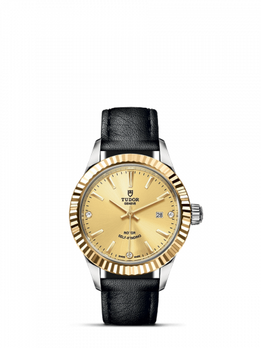 Watch Winder for watch Tudor Style Style 28 Stainless Steel / Yellow Gold / Fluted / Champagne-Diamond / Strap