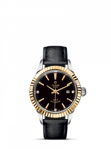 Watch Winder for watch Tudor Style Style 28 Stainless Steel / Yellow Gold / Fluted / Black-Diamond / Strap