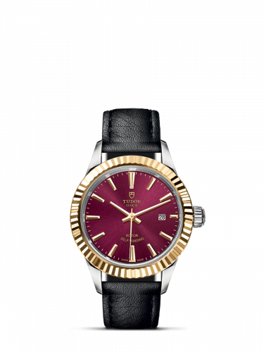 Watch Winder for watch Tudor Style Style 28 Stainless Steel / Yellow Gold / Fluted / Burgundy / Strap