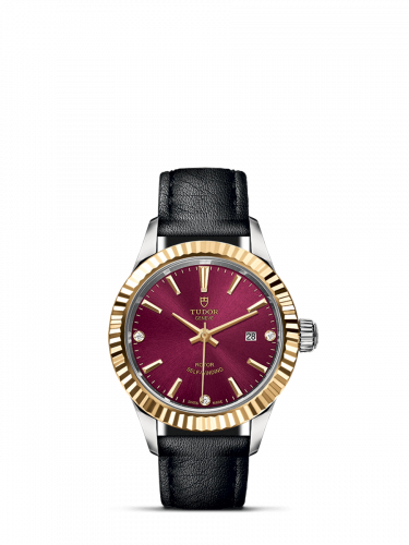 Watch Winder for watch Tudor Style Style 28 Stainless Steel / Yellow Gold / Fluted / Burgundy-Diamond / Strap