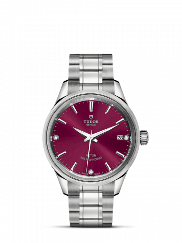 Watch Winder for watch Tudor Style Style 34 Stainless Steel / Burgundy-Diamond / Bracelet