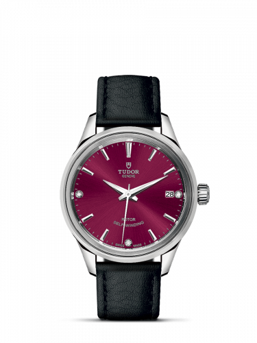 Watch Winder for watch Tudor Style Style 34 Stainless Steel / Burgundy-Diamond / Strap