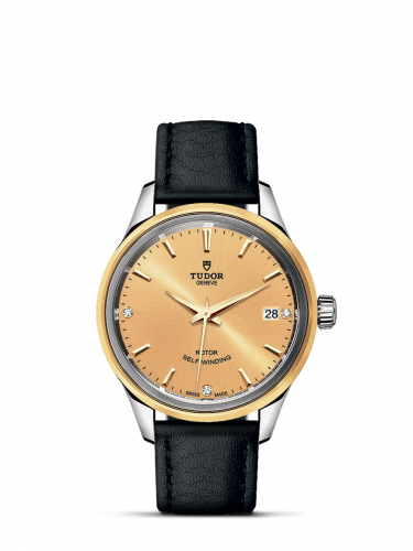 Watch Winder for watch Tudor Style Style 34 Stainless Steel / Yellow Gold / Champagne-Diamond / Strap