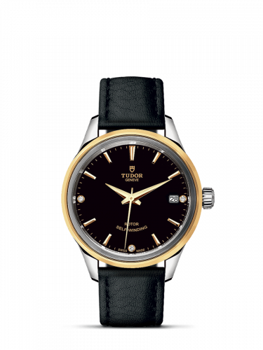 Watch Winder for watch Tudor Style Style 34 Stainless Steel / Yellow Gold / Black-Diamond / Strap