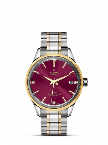 Watch Winder for watch Tudor Style Style 34 Stainless Steel / Yellow Gold / Burgundy-Diamond / Bracelet