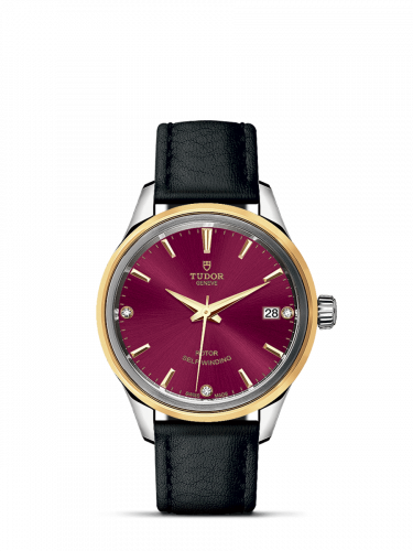 Watch Winder for watch Tudor Style Style 34 Stainless Steel / Yellow Gold / Burgundy-Diamond / Strap