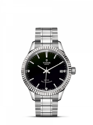 Watch Winder for watch Tudor Style Style 34 Stainless Steel / Fluted / Black-Diamond / Bracelet