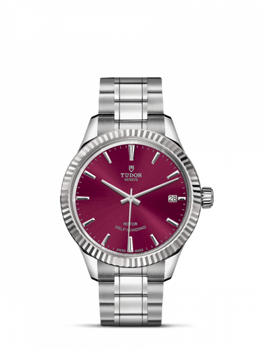 Watch Winder for watch Tudor Style Style 34 Stainless Steel / Fluted / Burgundy / Bracelet