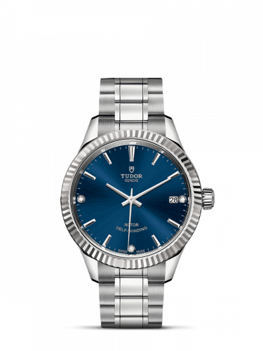 Watch Winder for watch Tudor Style Style 34 Stainless Steel / Fluted / Blue-Diamond / Bracelet