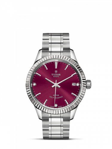 Watch Winder for watch Tudor Style Style 34 Stainless Steel / Fluted / Burgundy-Diamond / Bracelet