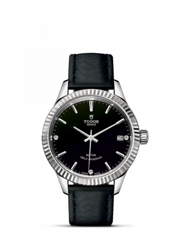 Watch Winder for watch Tudor Style Style 34 Stainless Steel / Fluted / Black-Diamond / Strap