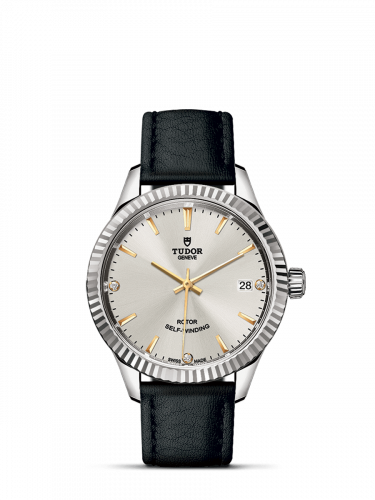 Watch Winder for watch Tudor Style Style 34 Stainless Steel / Fluted / Silver-Diamond / Strap