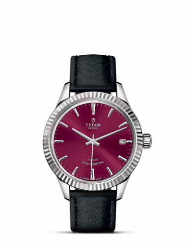 Watch Winder for watch Tudor Style Style 34 Stainless Steel / Fluted / Burgundy / Strap