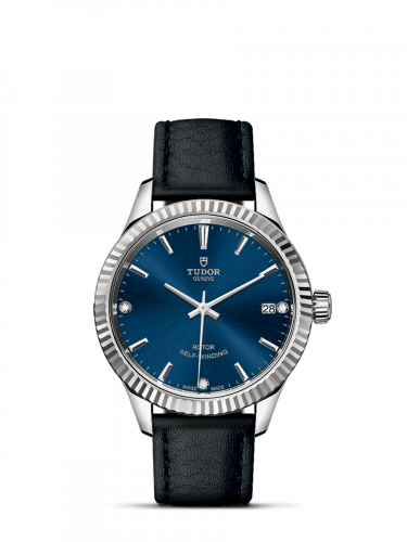 Watch Winder for watch Tudor Style Style 34 Stainless Steel / Fluted / Blue-Diamond / Strap