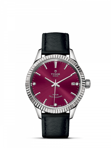 Watch Winder for watch Tudor Style Style 34 Stainless Steel / Fluted / Burgundy-Diamond / Strap