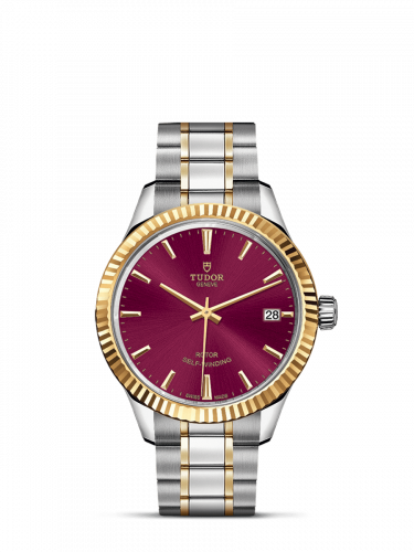 Watch Winder for watch Tudor Style Style 34 Stainless Steel / Yellow Gold / Fluted / Burgundy / Bracelet