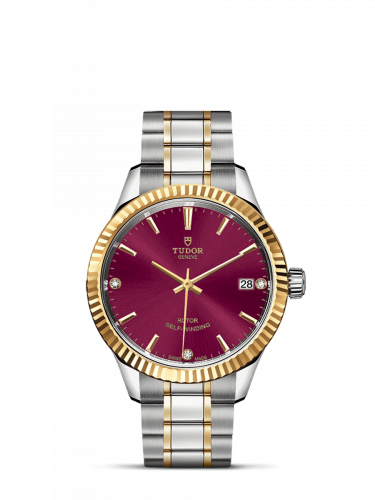 Watch Winder for watch Tudor Style Style 34 Stainless Steel / Yellow Gold / Fluted / Burgundy-Diamond / Bracelet