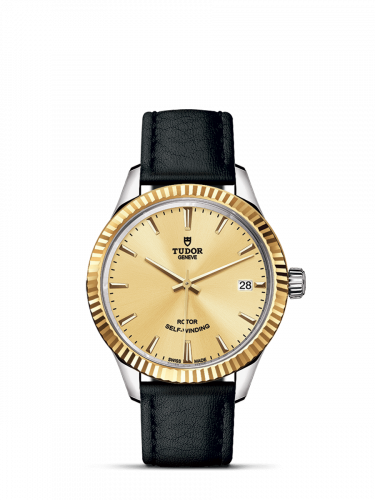 Watch Winder for watch Tudor Style Style 34 Stainless Steel / Yellow Gold / Fluted / Champagne / Strap