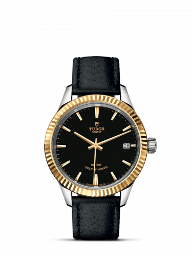 Watch Winder for watch Tudor Style Style 34 Stainless Steel / Yellow Gold / Fluted / Black / Strap