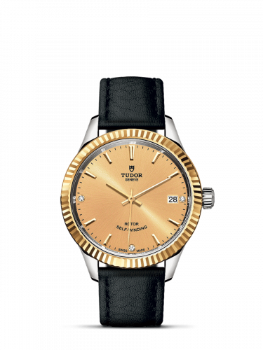 Watch Winder for watch Tudor Style Style 34 Stainless Steel / Yellow Gold / Fluted / Champagne-Diamond / Strap