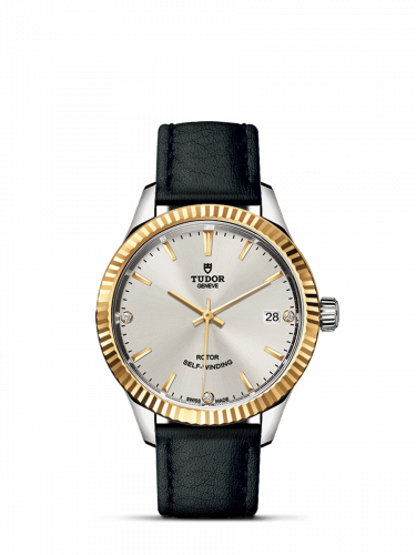 Watch Winder for watch Tudor Style Style 34 Stainless Steel / Yellow Gold / Fluted / Silver-Diamond / Strap