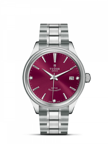 Watch Winder for watch Tudor Style Style 38 Stainless Steel / Burgundy-Diamond / Bracelet