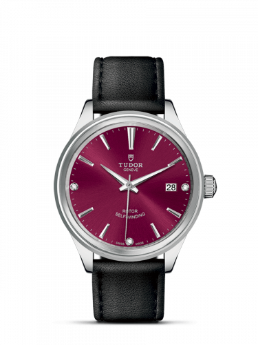 Watch Winder for watch Tudor Style Style 38 Stainless Steel / Burgundy-Diamond / Strap