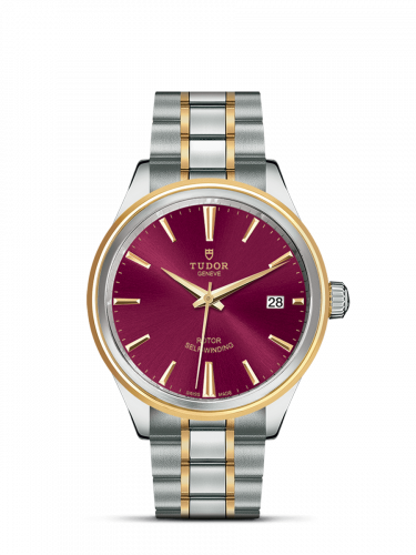 Watch Winder for watch Tudor Style Style 38 Stainless Steel / Yellow Gold / Burgundy / Bracelet