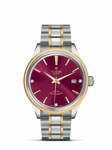 Watch Winder for watch Tudor Style Style 38 Stainless Steel / Yellow Gold / Burgundy-Diamond / Bracelet