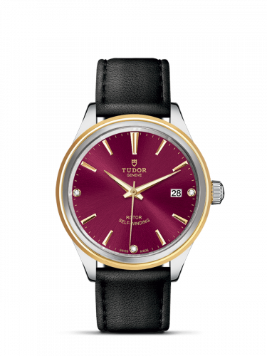 Watch Winder for watch Tudor Style Style 38 Stainless Steel / Yellow Gold / Burgundy-Diamond / Strap